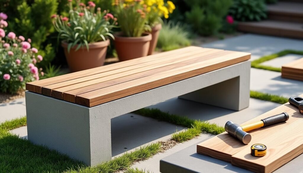 apprenez à construire un banc d’extérieur moderne alliant béton et bois pour un design élégant et durable. guide étape par étape pour un meuble de jardin unique.