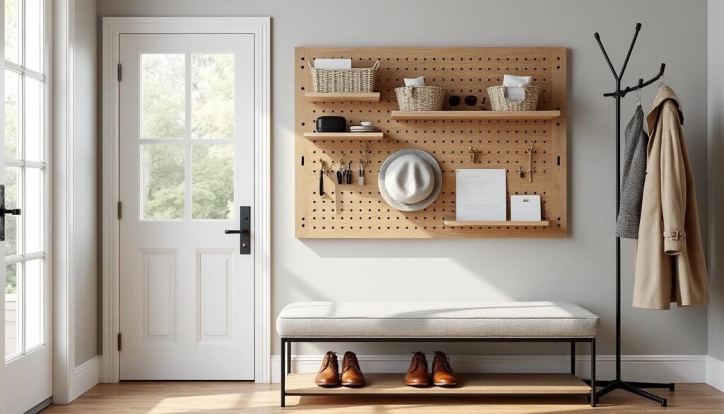 découvrez comment fabriquer un tableau perforé (pegboard) diy pour organiser efficacement votre entrée et gagner de l'espace avec style.